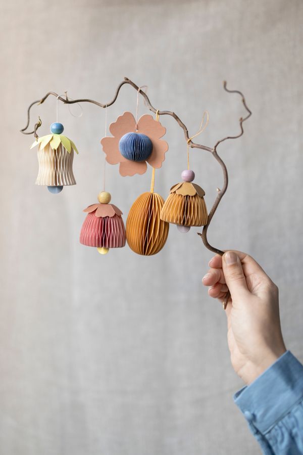 Bloemenhanger, papier, honingraat, set van 4