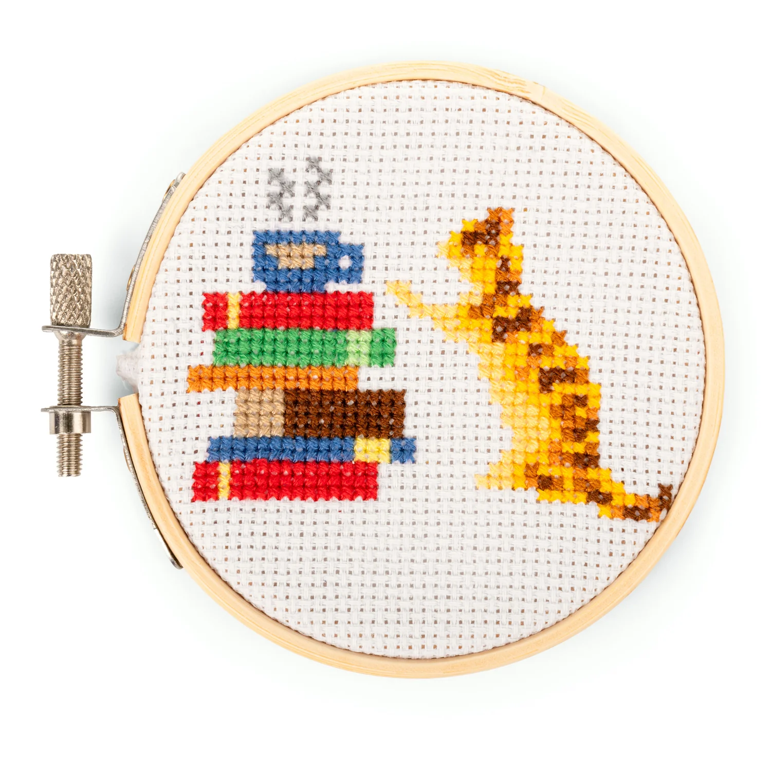 Cat and Books Mini Cross Stitch Embroidery
