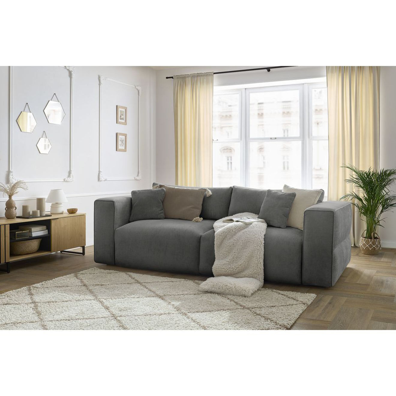 Bobochic Canapé convertible coffre ezechiel gris foncé - 265x109x82 cm