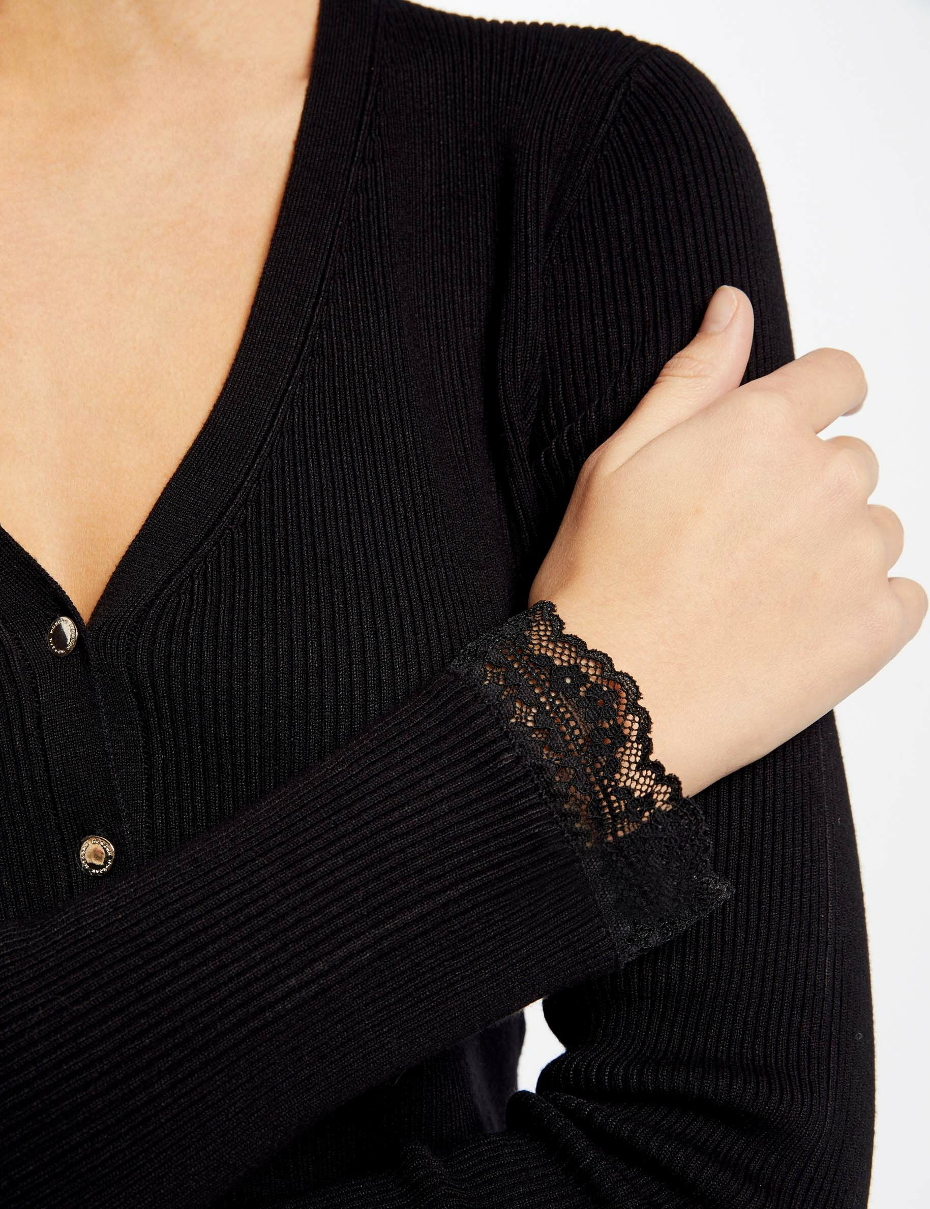 Gilet manches longues avec dentelle noir femme - noir