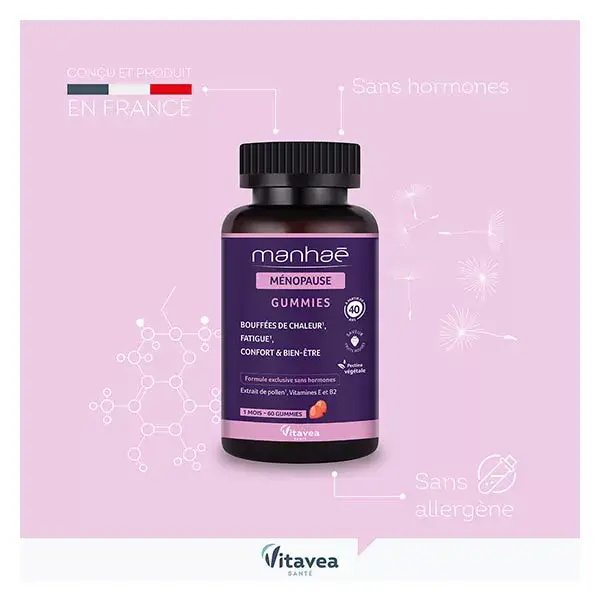 Manhaé Ménopause - Bouffées de chaleur, fatigue - Pollen BIO - 60 gummies