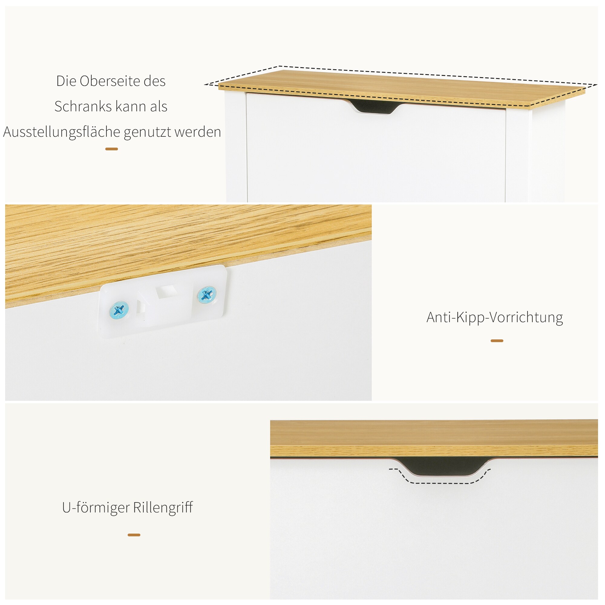 HOMCOM Schuhschrank mit Kippsicherung weiß, natur 72L x 26B x 80H cm