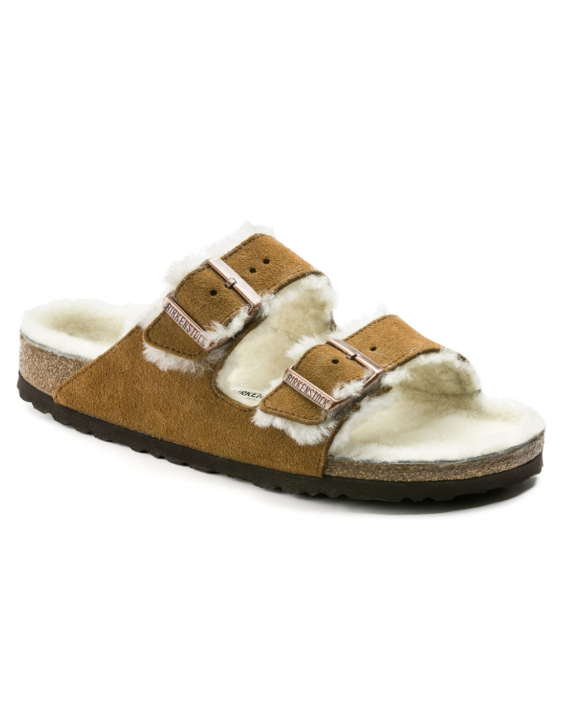 birkenstock mules fourées femme arizona vl shearling daim marron