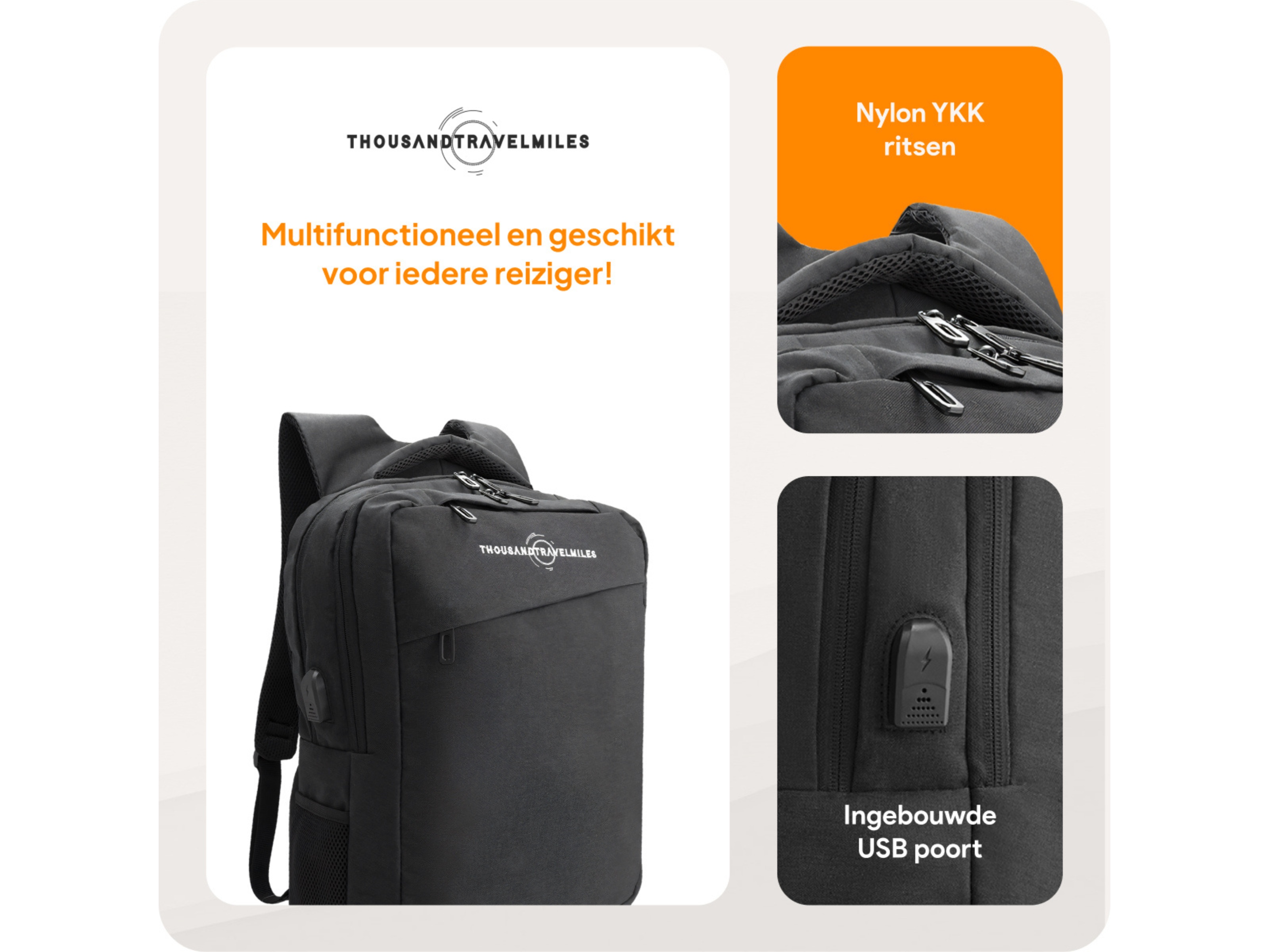 Thousandtravelmiles 26 liter rugzak met laptopvak - Black