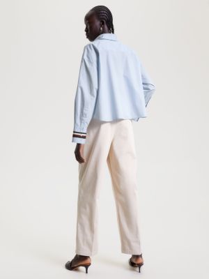 Camisa cropped oversized com listras globais