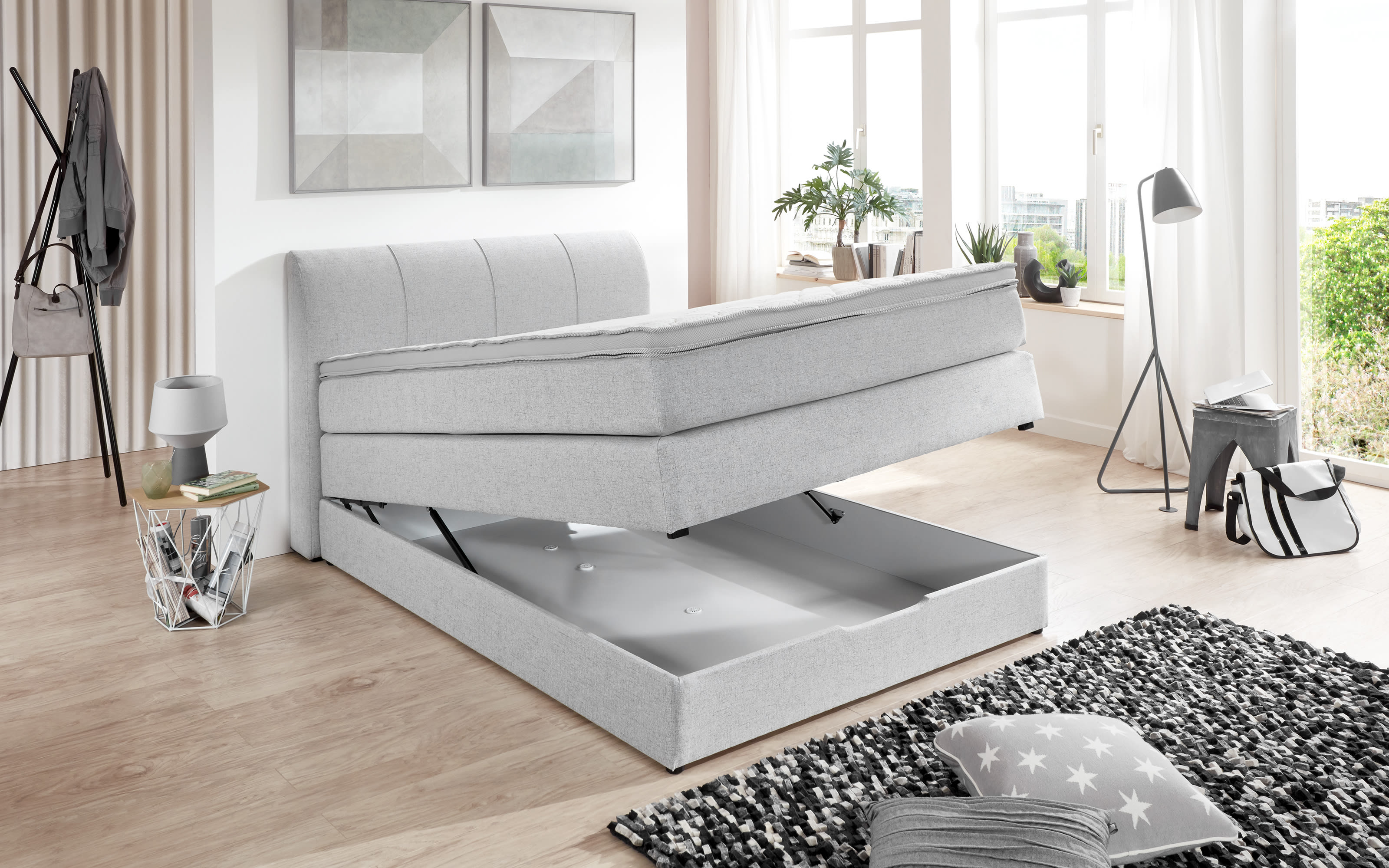Boxspringbett BX1440 Modesto, grau, 100 x 200 cm