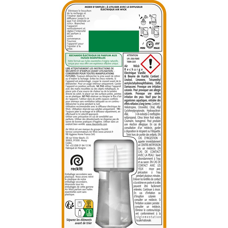 Recharge Air Wick pour diffuseur de parfum électrique vanille & beurre de karité 19 ml