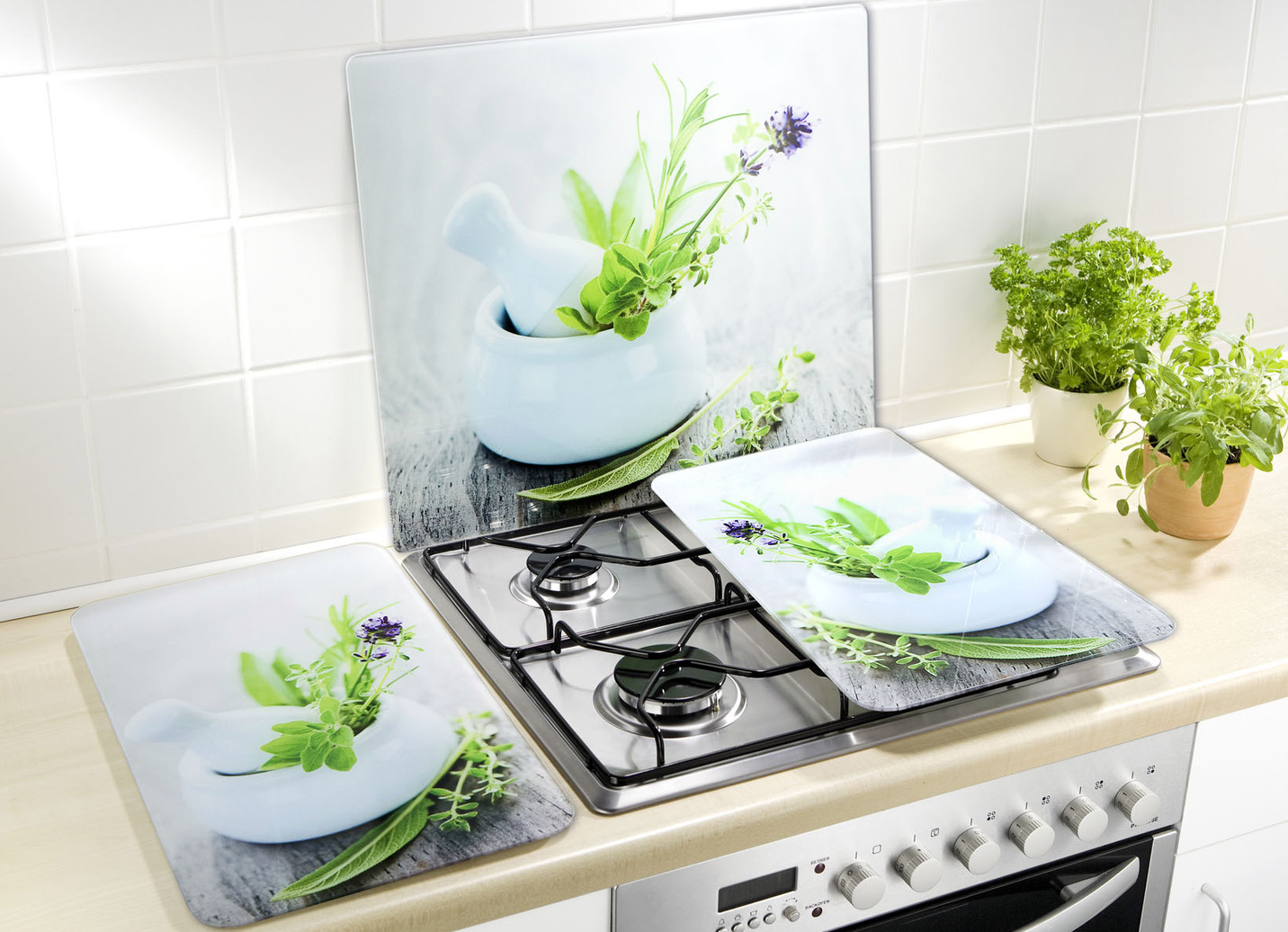 Herd-Abdeckplatten im 2er-Set aus Glas