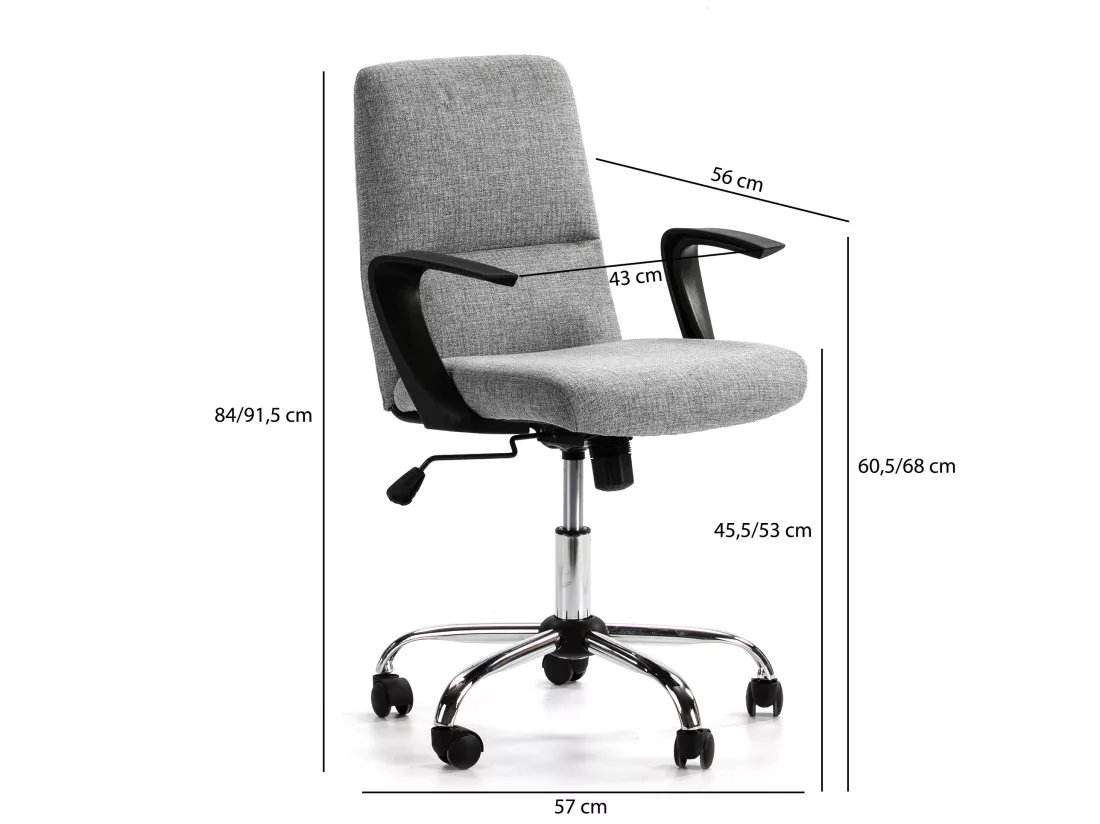 Fauteuil de Bureau relevable Teo matelassé avec Tissu Gris Clair