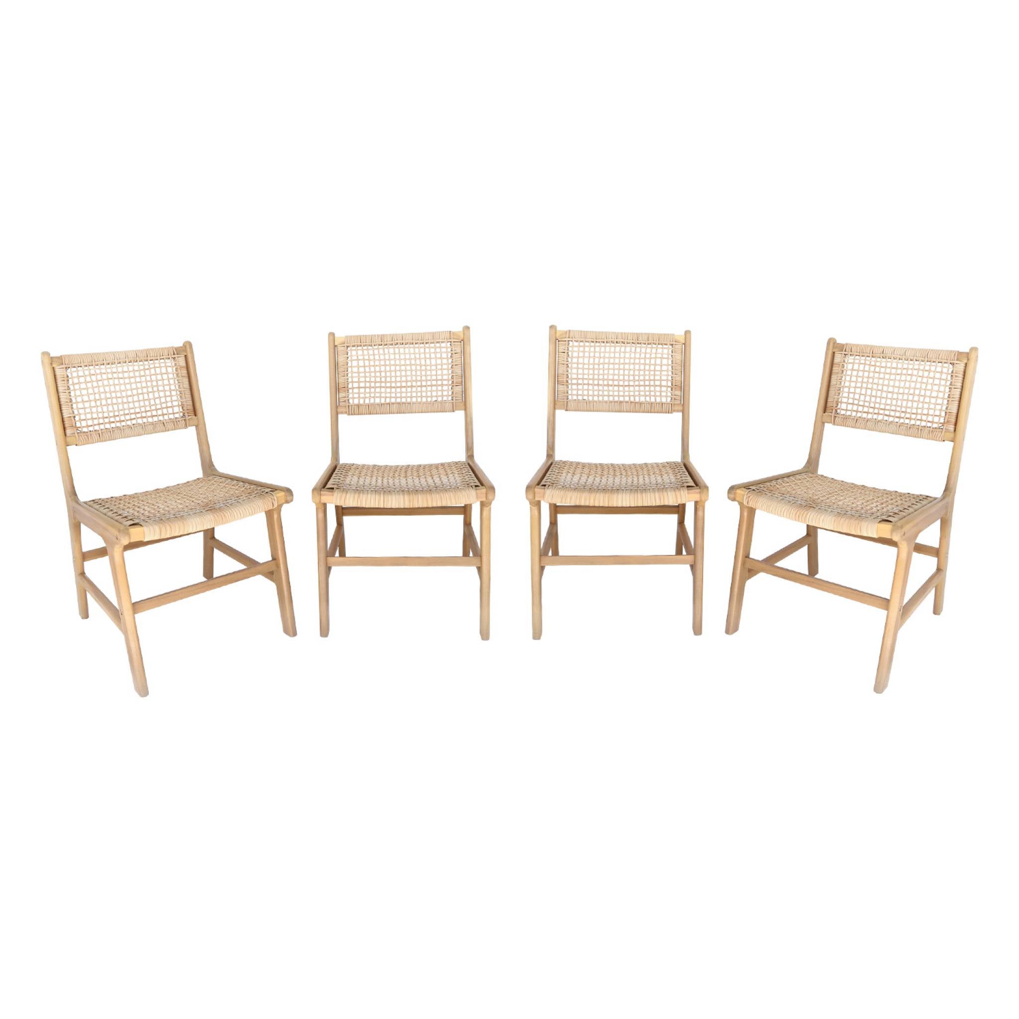 sweeek - Tuinstoel van riet en hout (set van 4)
