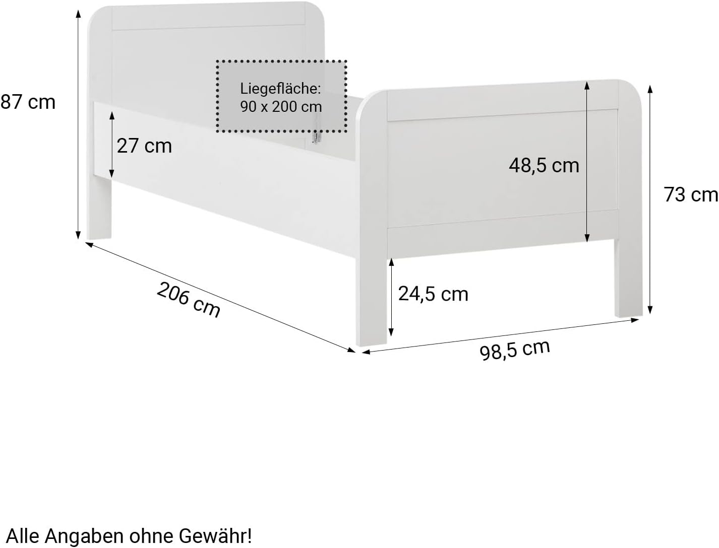Homestyle4u Komfortbett Bett Senioren Seniorenbett 90x200 Komforthöhe Weiß Holz Leichter Einstieg extra hoch