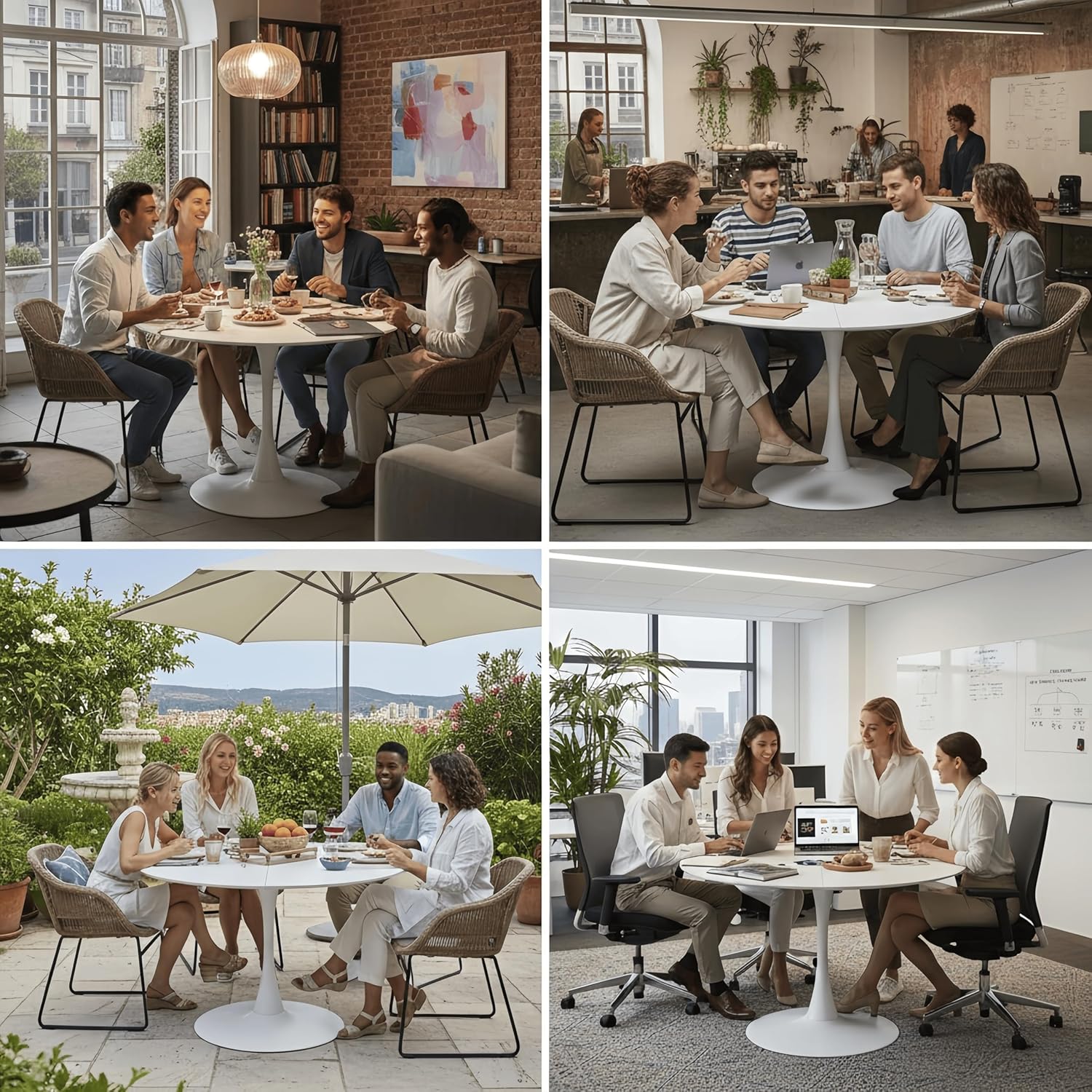 Esstisch Rund 110 cm – Moderner Runder Esstisch, Küchentisch Rund im Tulpendesign für 4–6 Personen, Wohnzimmer Tisch Bistrotisch Gartentisch MDF Holz mit Fester Standfläche, Weiß