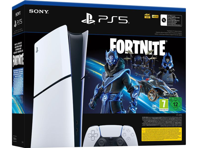 Sony PlayStation 5 Slim – Digital Fortnite Cobalt Star Bund PS5-Konsole Digital Edition mit Fortnite Cobalt Star Bundle-Gutschein und 8 kosmetischen In-Game-Gegenständen