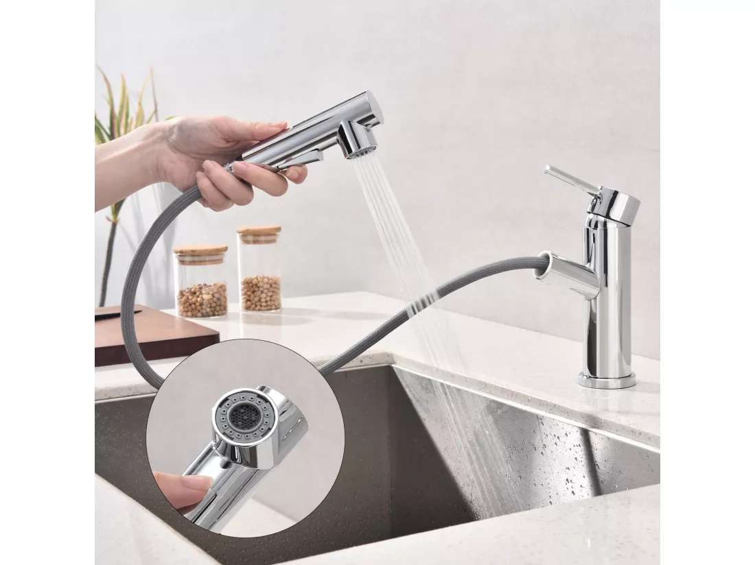 Robinet de Cuisine avec Douchette Extractible 2 Jets au Choix Mitigeur Cuisine d'évier Chromé Laiton - Homelody