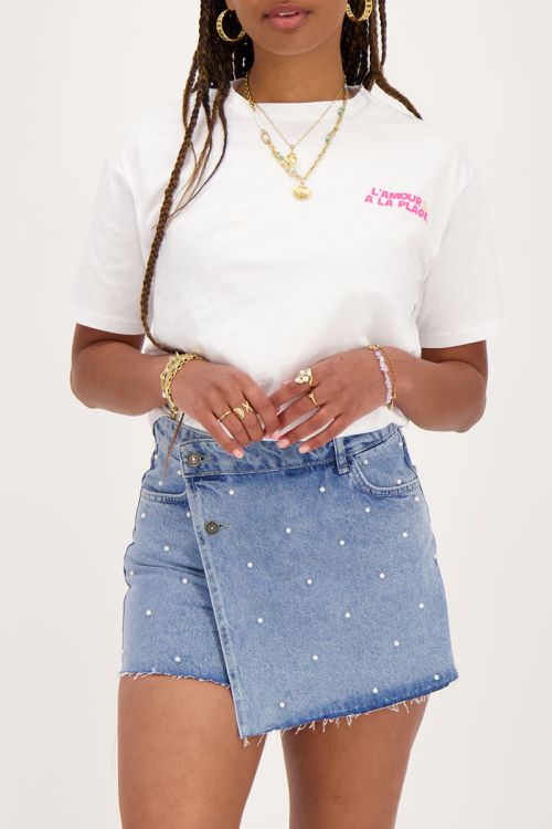 Wit T-shirt met roze ''L'amour a la plage''
