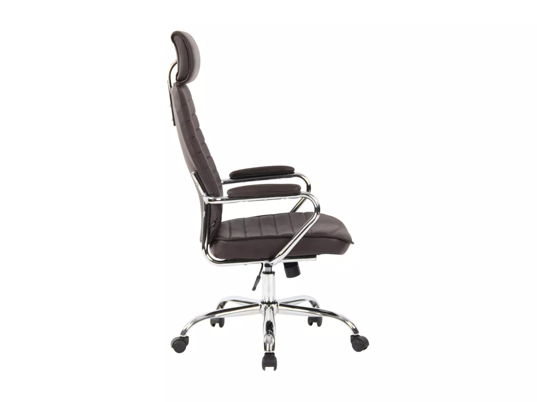 Chaise de bureau - Véritable cuir & Métal chromé - Marron - Rako