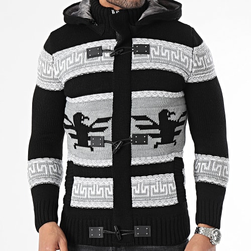 Gilet Capuche Noir Gris Blanc