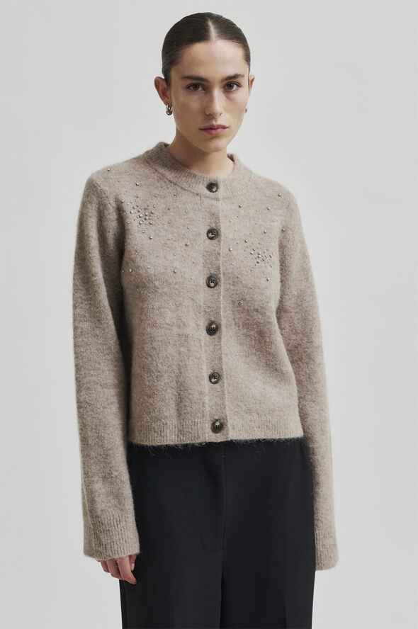 Second Female Sparkling Alpaca Blend Knit Cardigan Roasted cashew