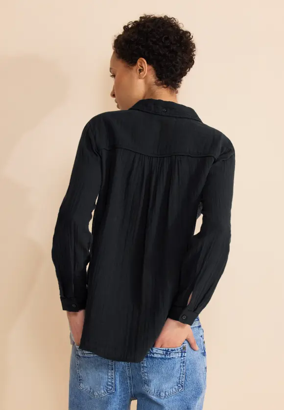 Musselin Hemdbluse - Black