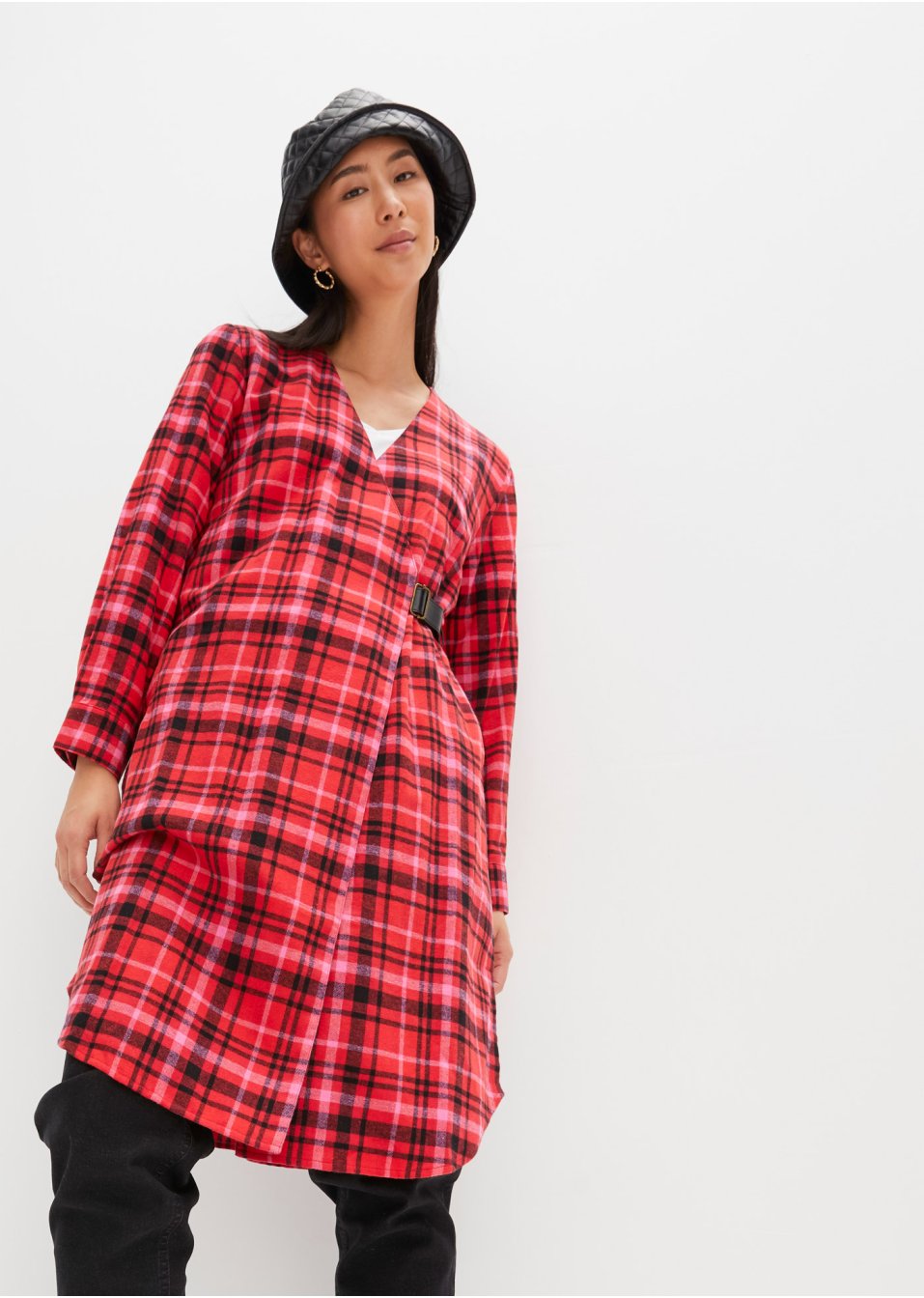 Blouse longue à carreaux