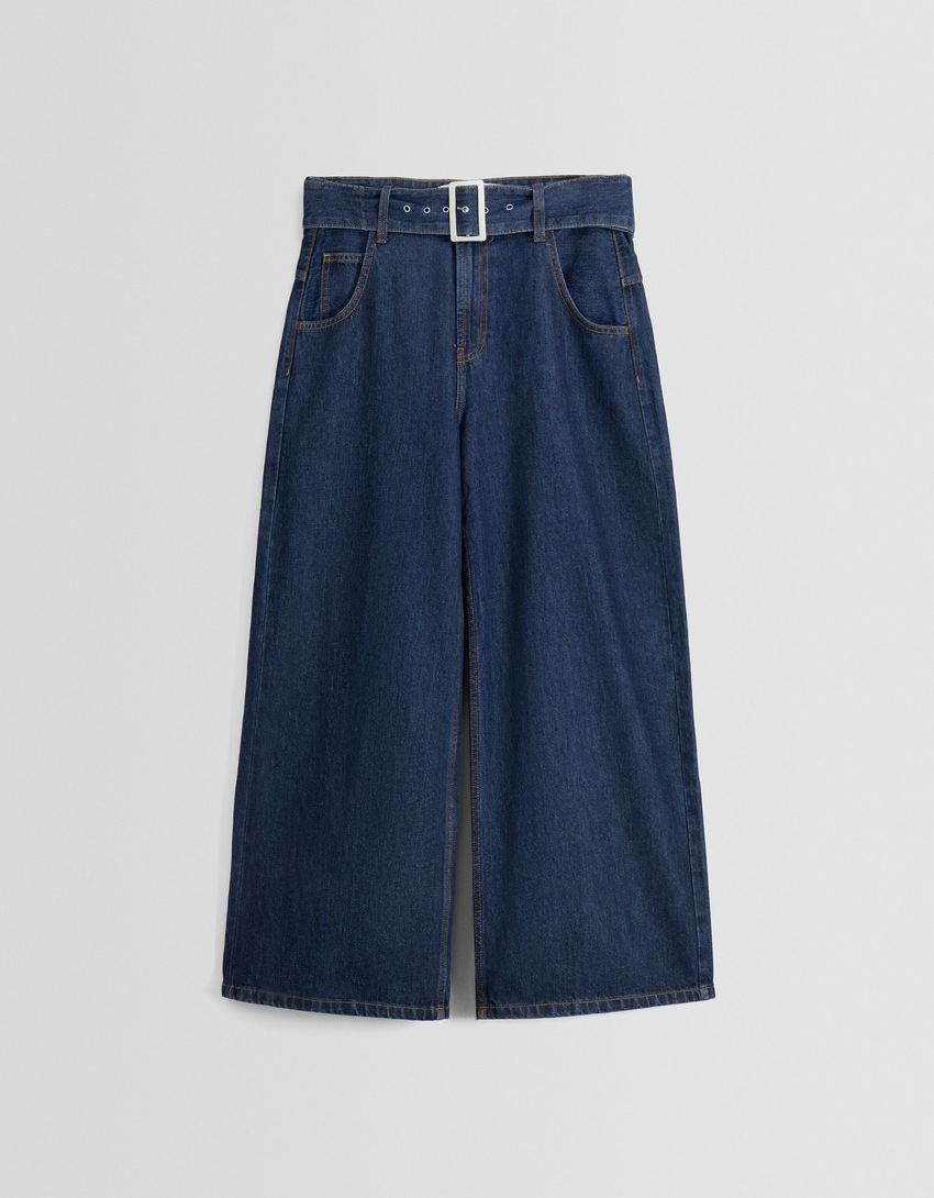 Calça jeans de perna extra larga com cinto