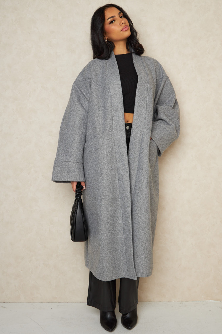Veste longue ouverte texturée gris