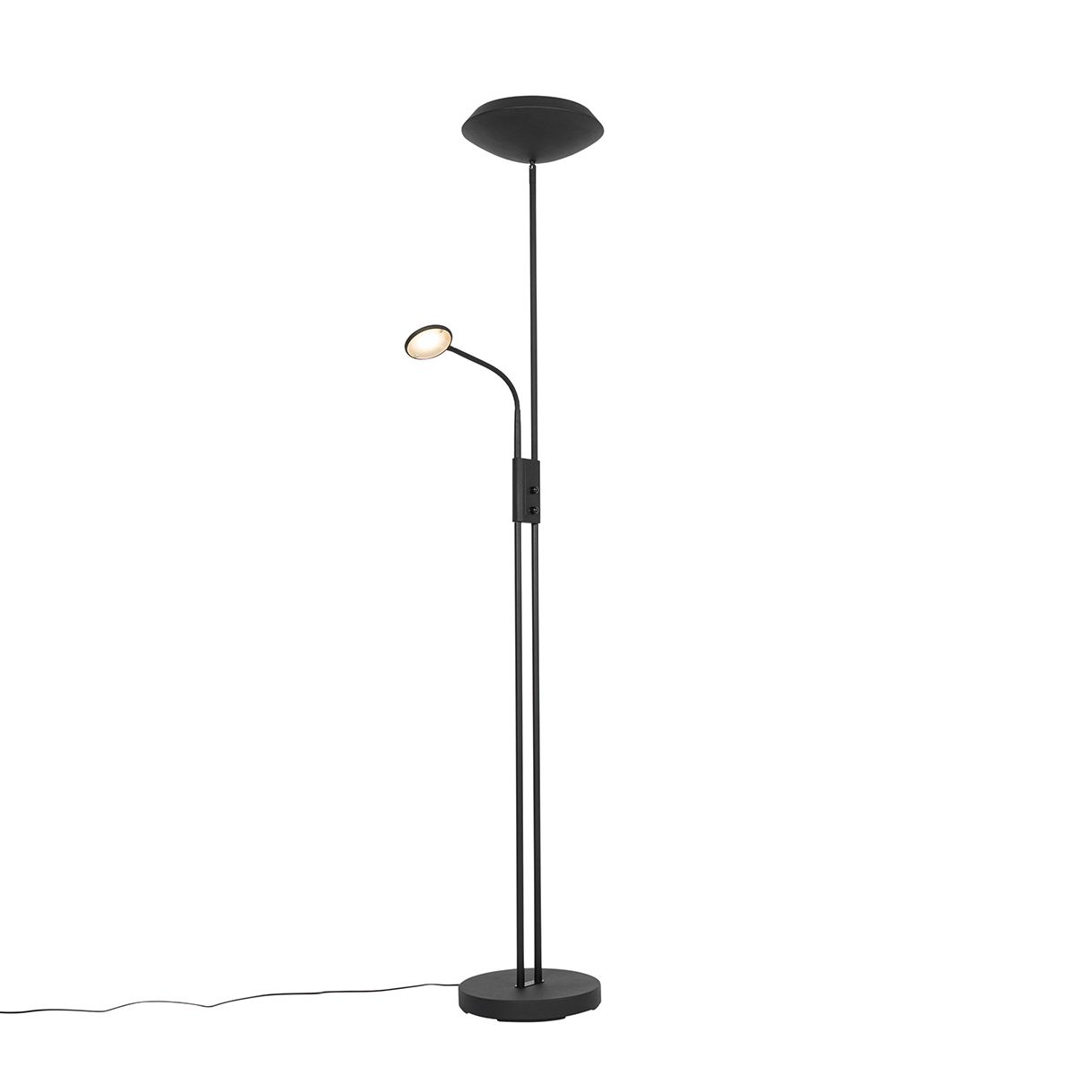 Vloerlamp zwart incl. LED en dimmer met leeslamp - Fez