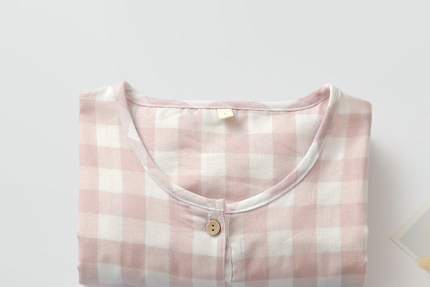 Finlies - Henley Gingham pyjamajurk met korte mouwen