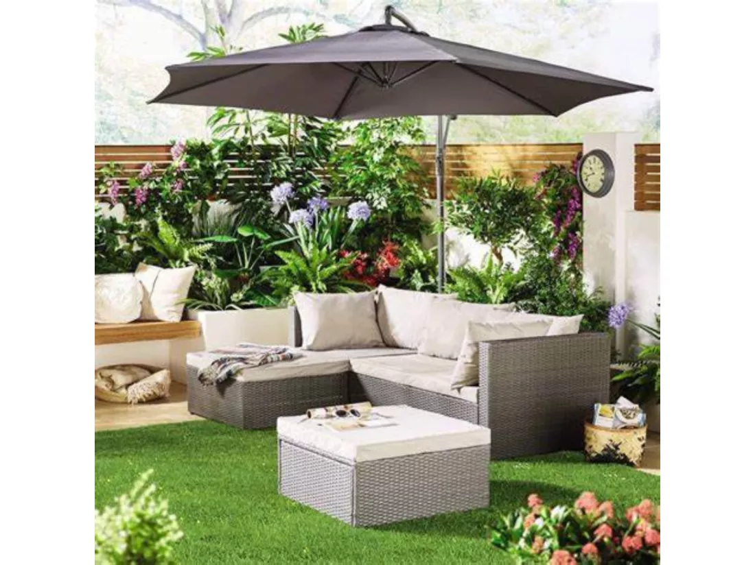 Salon de jardin en résine tressée 4 places gris/beige LECCI