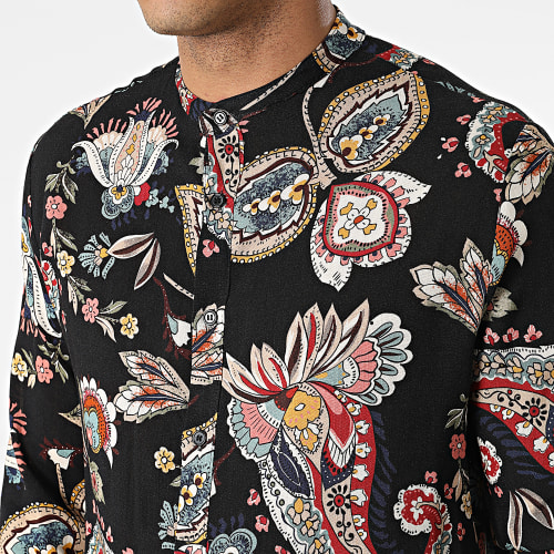 Chemise Manches Longues Col Mao Floral UY843 Noir