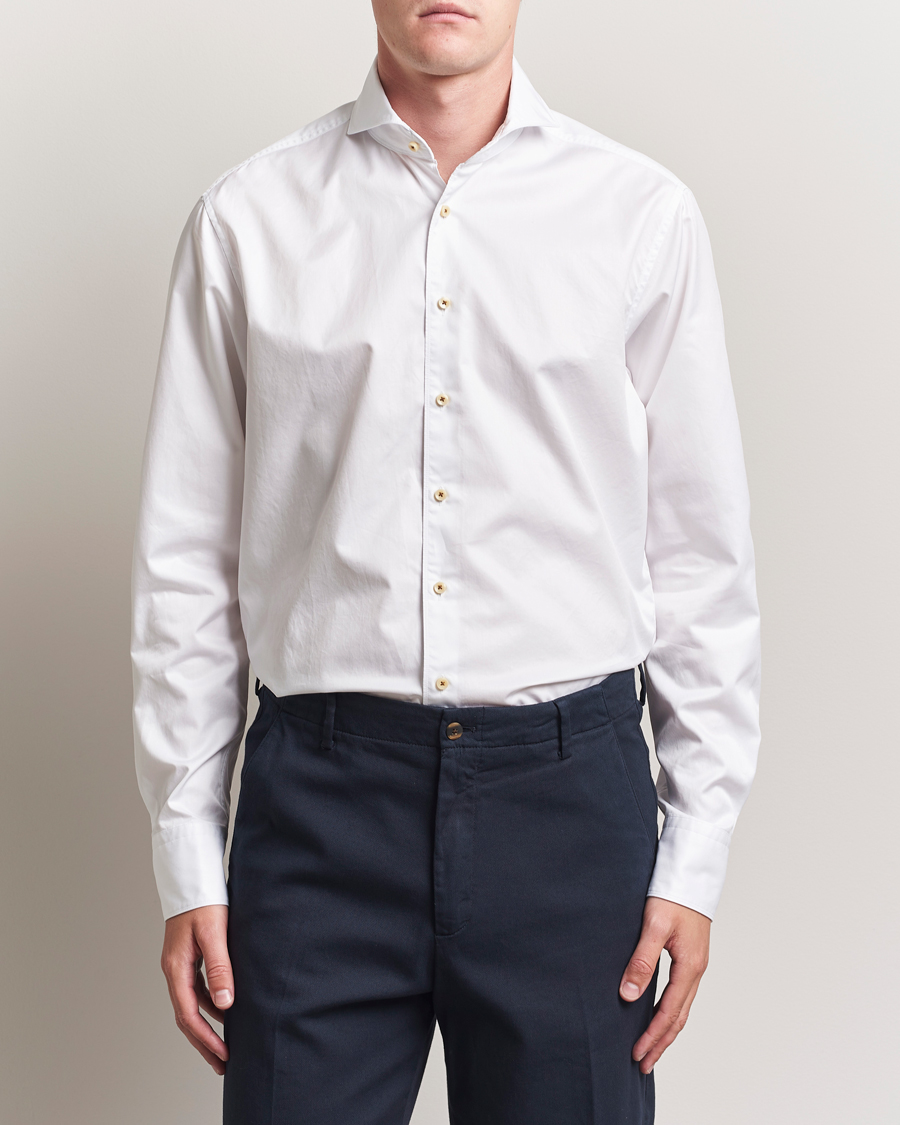 Stenströms Regular Fit Washed Cotton Plain Shirt White