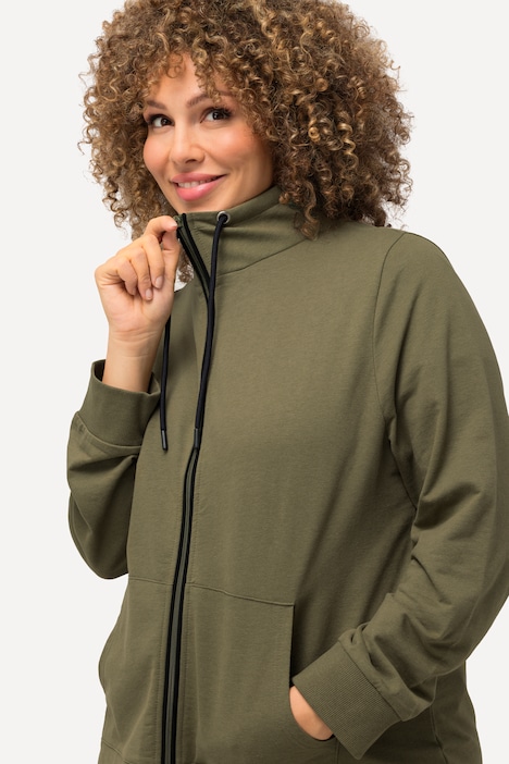 Sweatjacke, Stehkragen, Kängurutasche, hinten länger