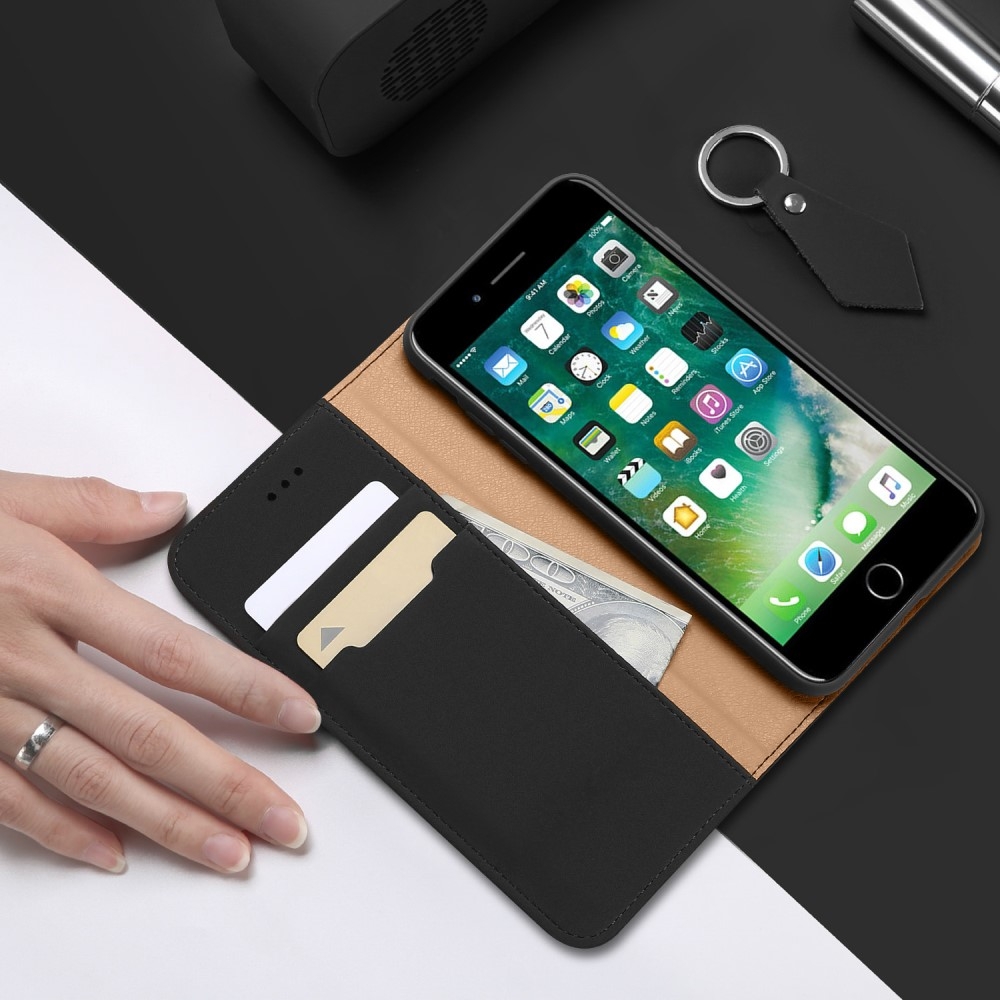 iPhone SE (2022/2020) / 8 / 7 Flip Wallet Cover Echtleder Tasche Wish Series - Schwarz