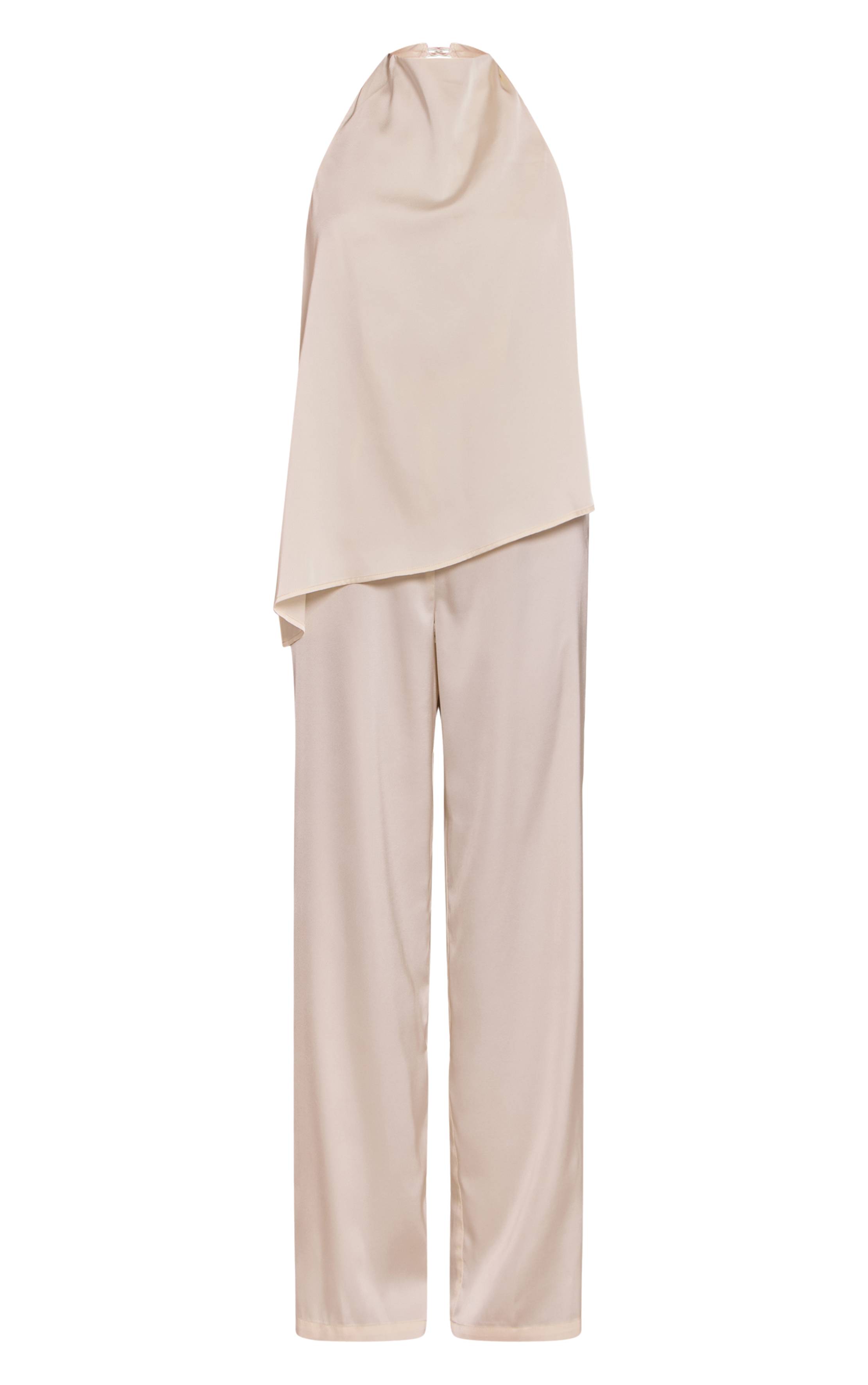 Crème Combinaison-pantalon Satinée Drapée À Col Licou Et Jambes Larges