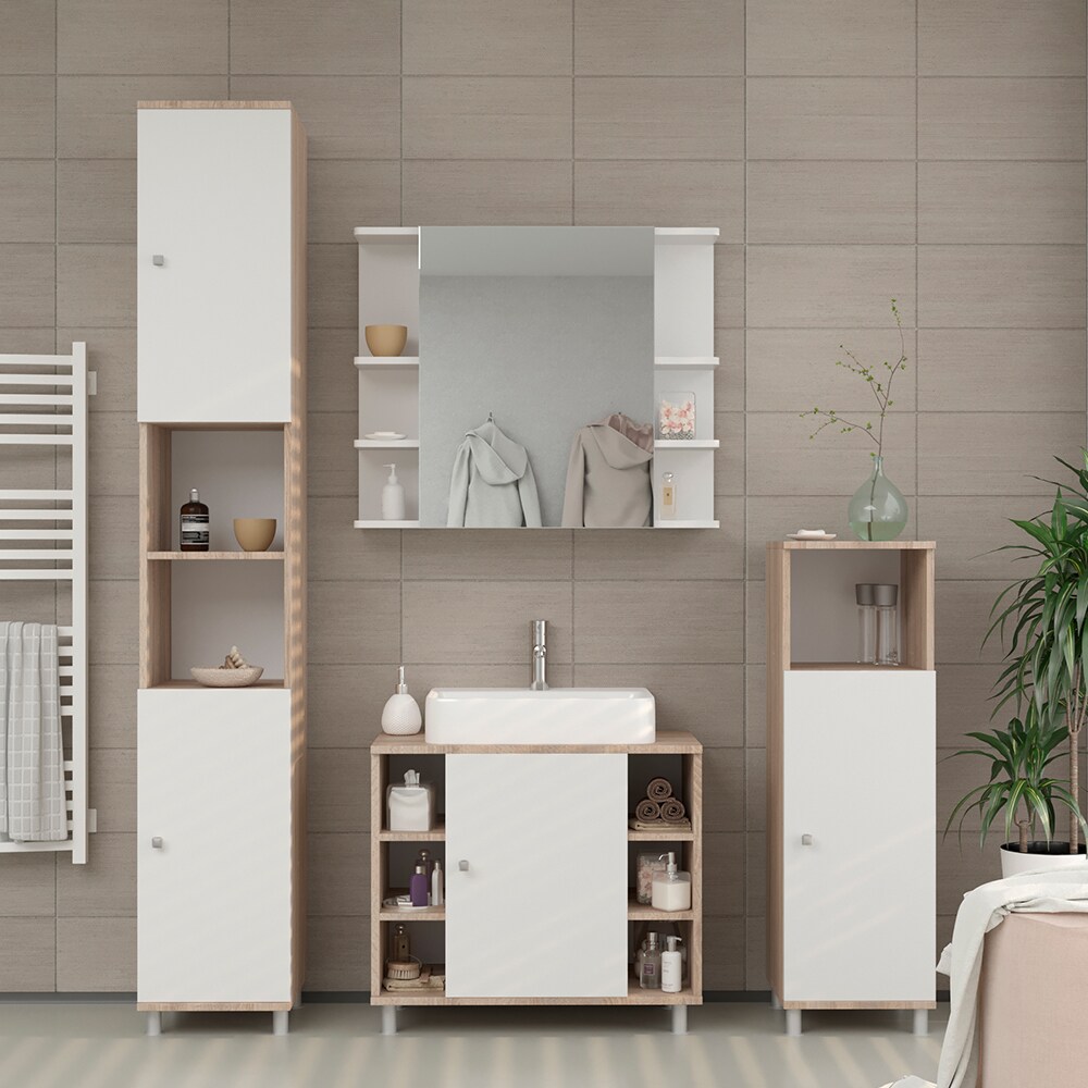 Vicco Badmöbel Set Fynn Badezimmer Spiegel Kommode Unterschrank Sonoma