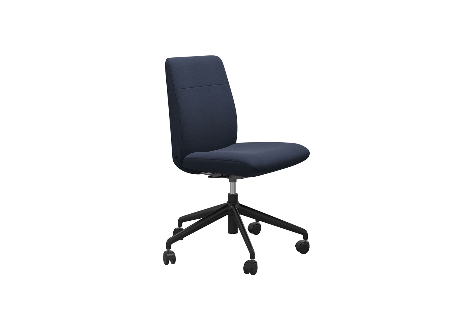 Chilli kontorstol Lav stol i tekstil Calido Dark Blue uten arm og med matt sort understell