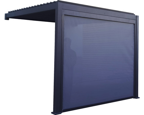 Pergola met lamellendak 3x3 kader RAL 7015 leigrijs incl. verticale zonwering (wandmontage)