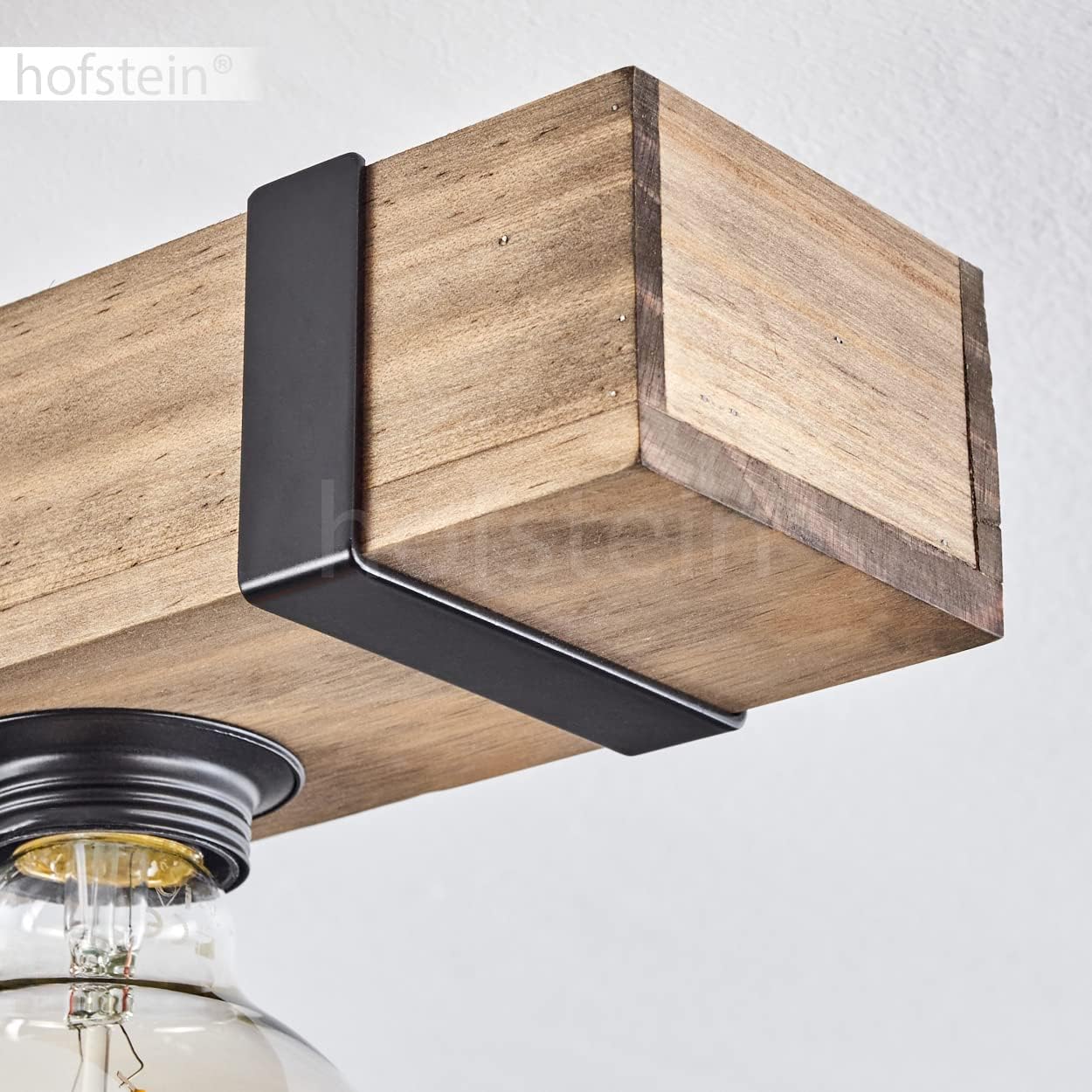 Deckenleuchte Montgomery, moderne Deckenlampe aus Metall/Holz in Schwarz/Natur, Leuchte im skandinavischen Design mit Holzbalken (100 cm), 5-flammig, 5 x E27-Fassung, Wohnzimmer, Küche, Flur, Büro