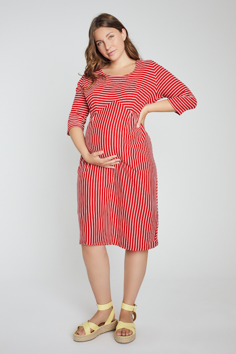 Bellieva-Sweatkleid, Streifen, Rundhals, 3/4-Arm, GOTS