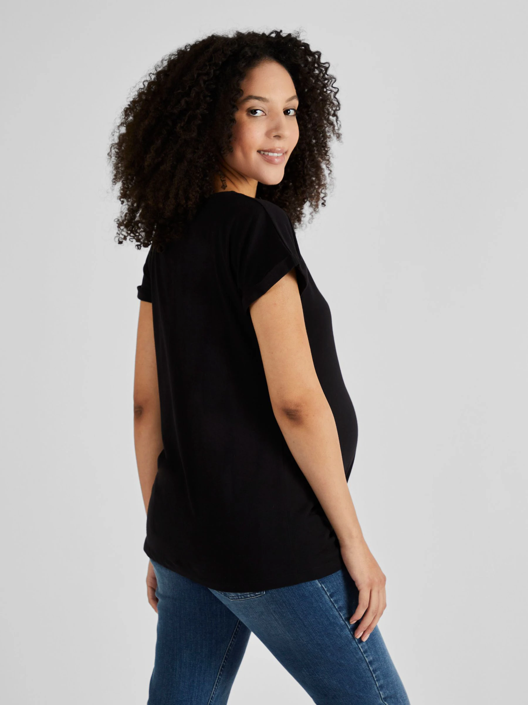 Zwart - Jojo Maman Bébé - Katoenen boyfriend-T-shirt voor zwangerschap