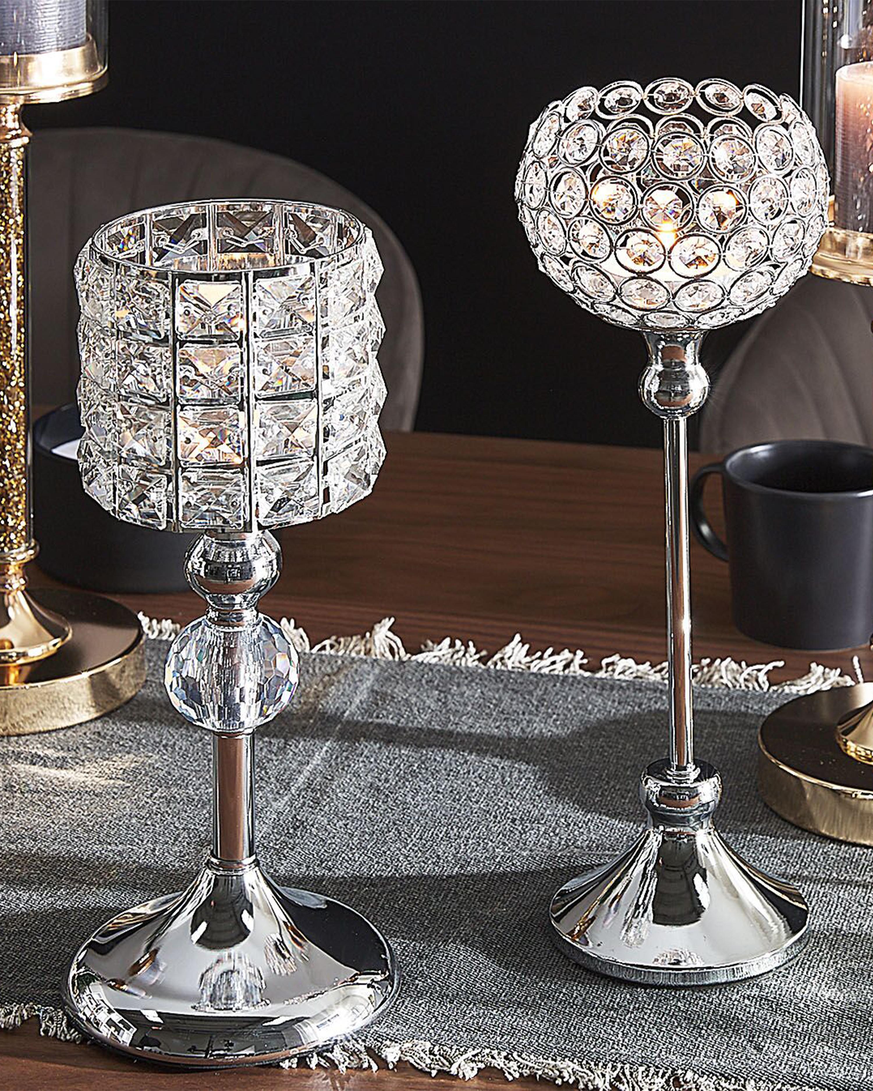Kaarshouder AVORD Glas 33 cm Zilver