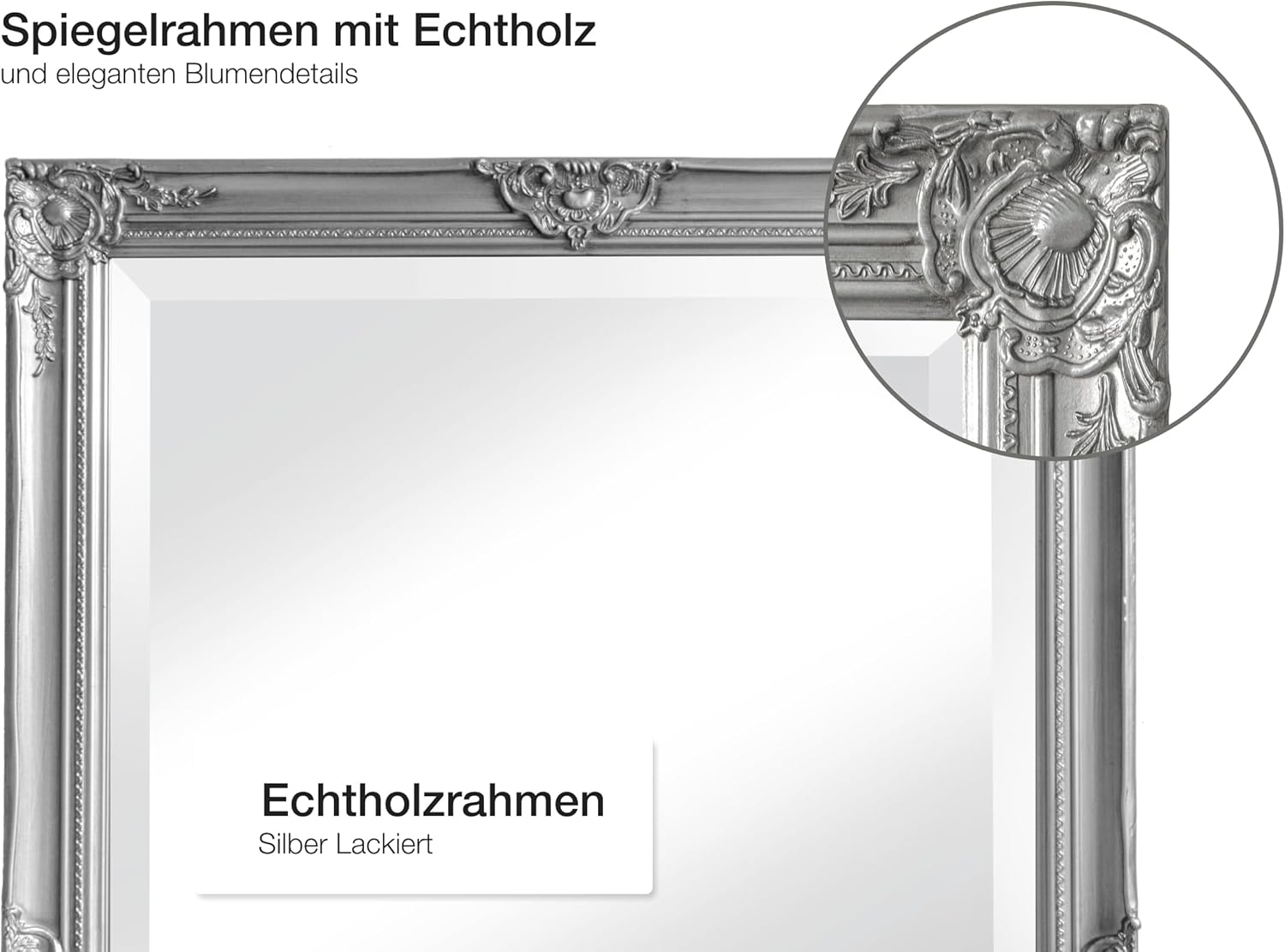 Wandspiegel Barock Silber ca. 180 x 80 cm Antik-Stil m. Facettenschliff XL Ganzkörperspiegel, Gaderobespiegel, Flurspiegel, Spiegel klassisch