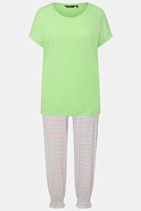 Pyjama, Smok-Elastikbund, U-Boot-Ausschnitt, Halbarm