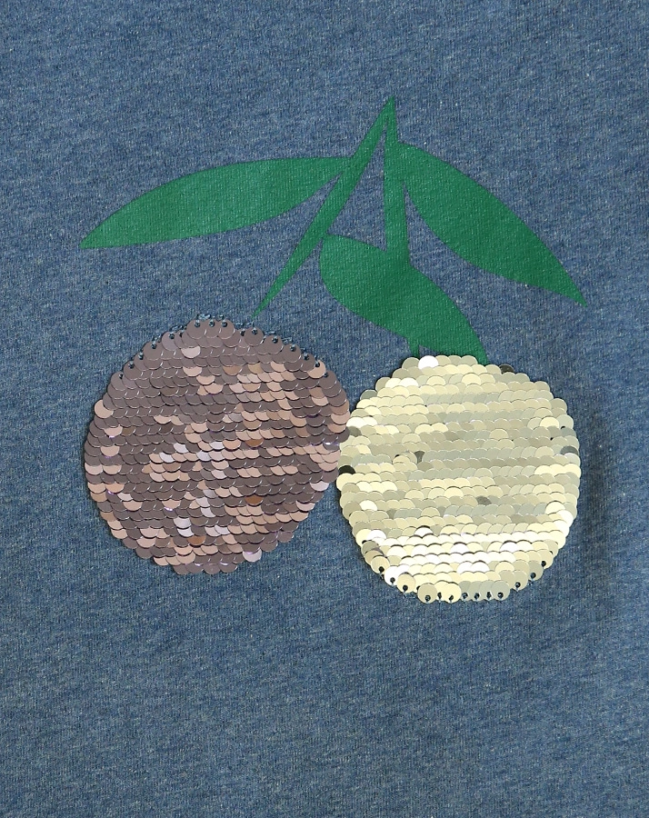 Langarmshirt FRUIT mit Wendepailletten in blau melange