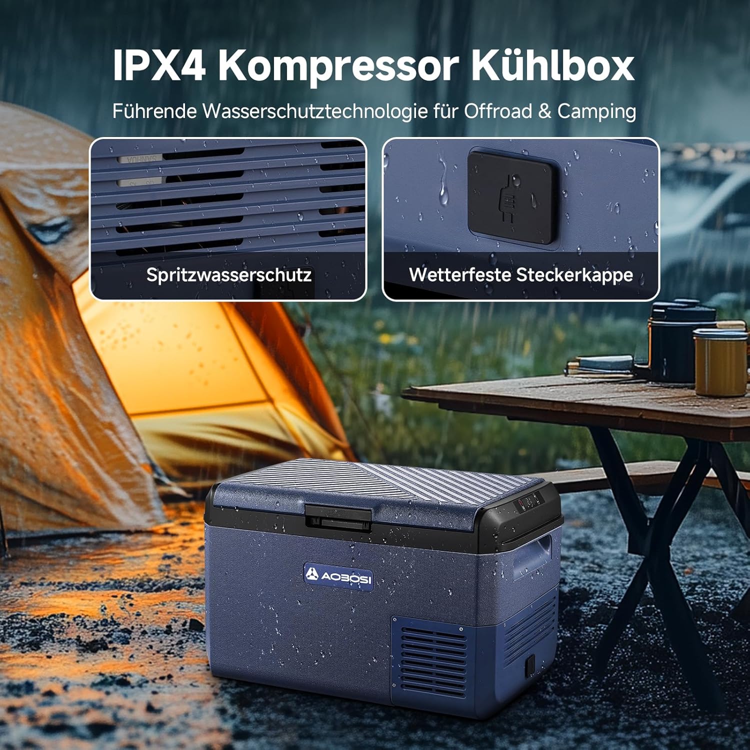 AAOBOSI Kompressor Kühlbox 40L, Elektrisch Kühlbox 12V/230V, IPX4 Wasserdicht, -20°C bis 20°C Auto Kuhlbox Ideal für Auto, LKW, Boot, Camping, Reisen, Fischen, Garten & Outdoor-Aktivitäten