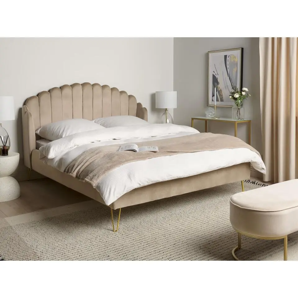 AMBILLOU - Tweepersoonsbed - Taupe - 160 x 200 cm - Fluweel