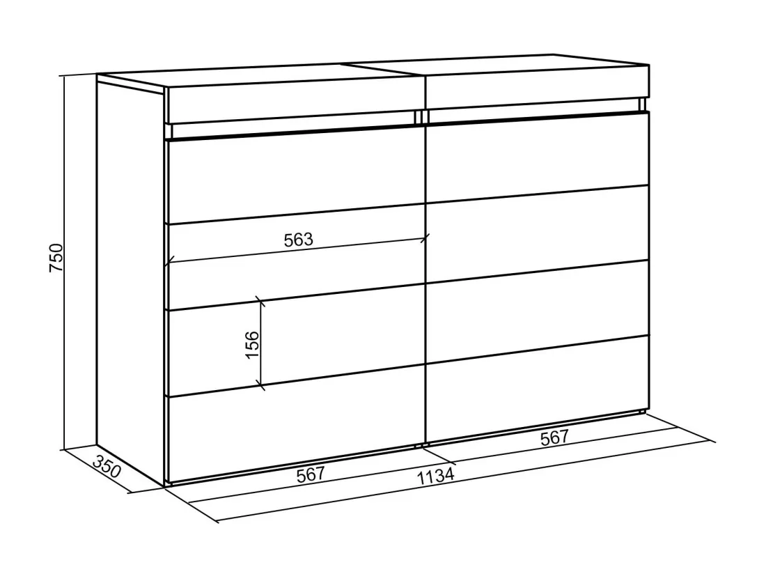 Commode, Buffet, Armoire, 114x35x75 cm, Chambre à coucher, pièce, Armoire à Tiroirs, Chêne