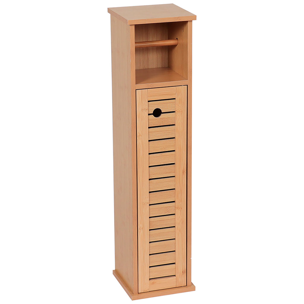 Meuble WC TRINIDAD réserve et dérouleur papier toilette bambou H 75cm