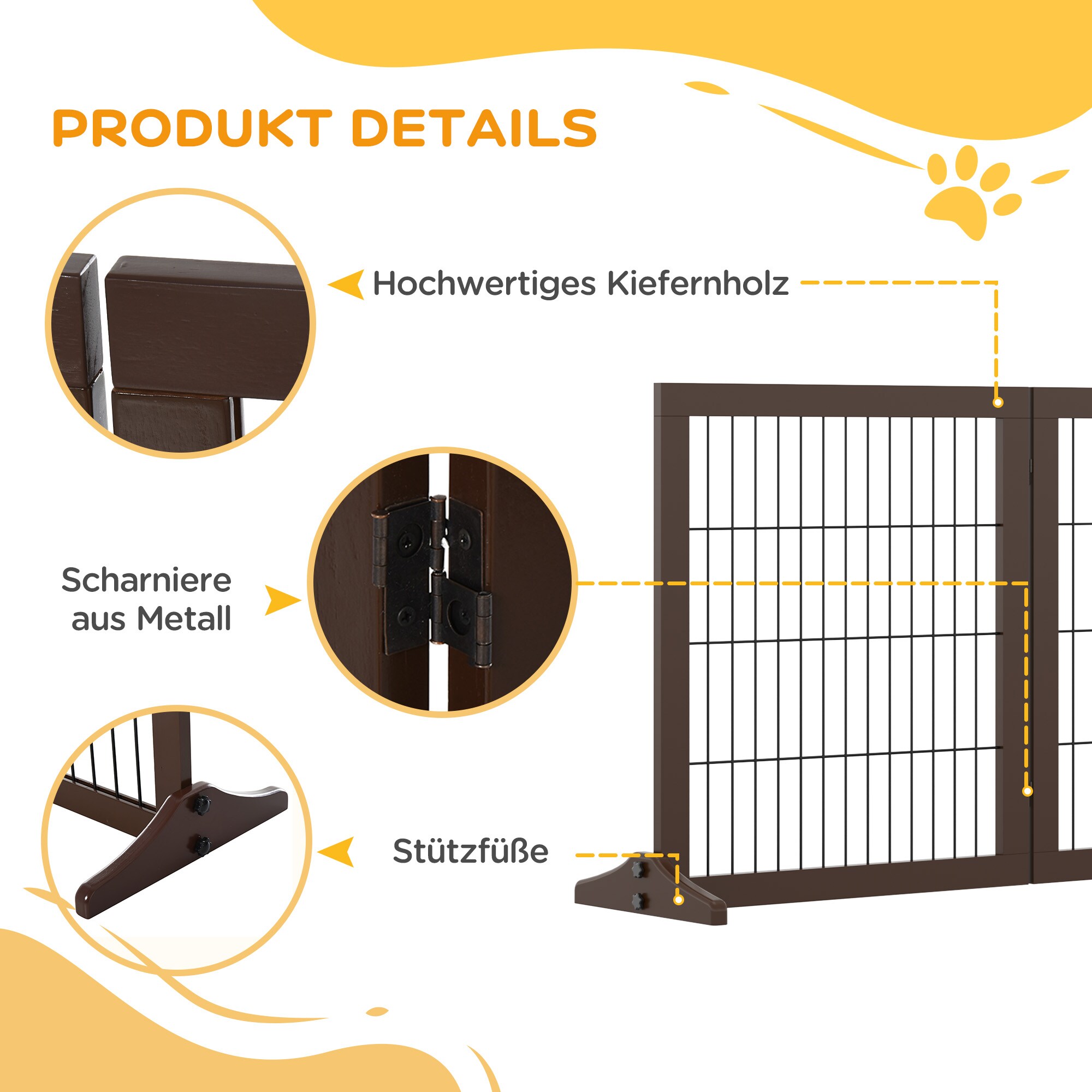 PawHut Absperrgitter für Hunde 185 x 36 x71 cm (LxBxH)