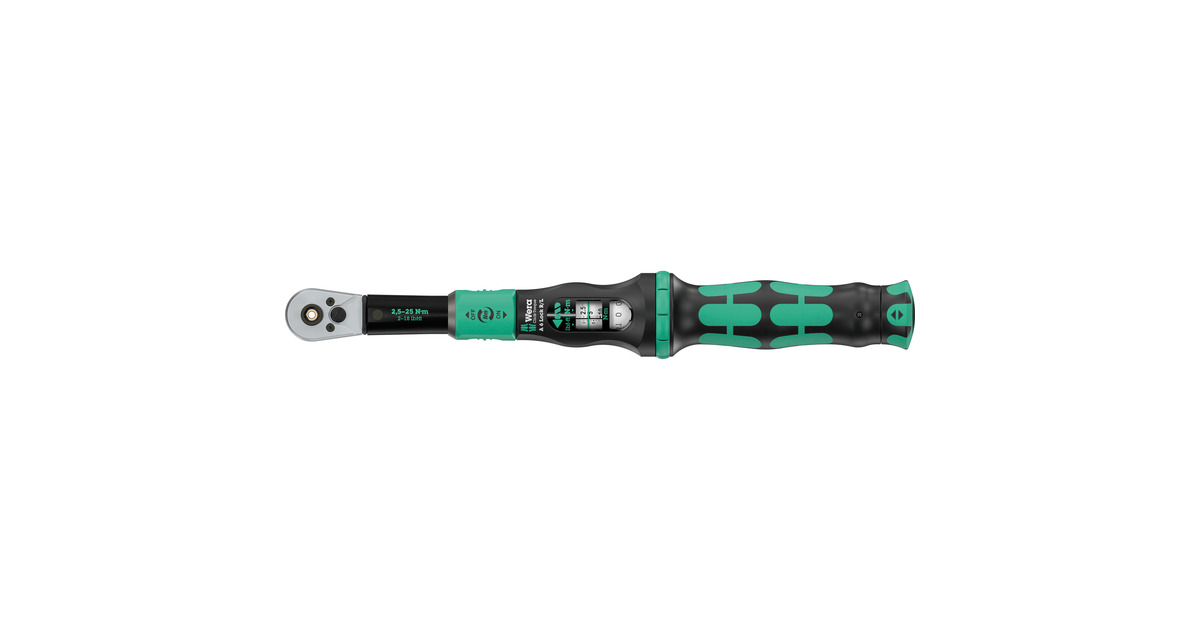 WeraClick-Torque Lock A 6 R/L draaimomentsleutel  (Zwart/groen, Instelbaar, Torque Lock functie, doorlopende bitopname (1/4
